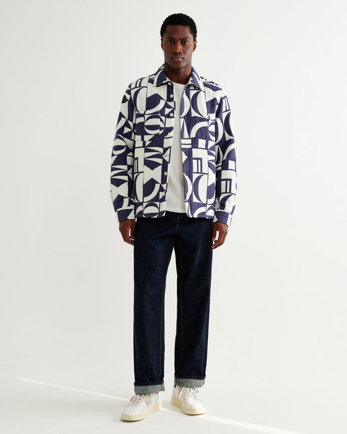 Blue Ecru Geo Block Quilt Otto Overshirt