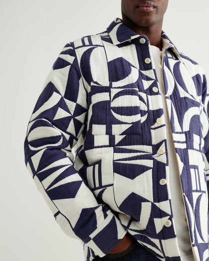 Blue Ecru Geo Block Quilt Otto Overshirt