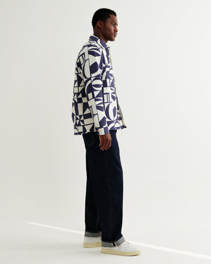 Blue Ecru Geo Block Quilt Otto Overshirt