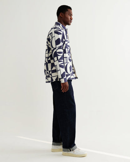 Blue Ecru Geo Block Quilt Otto Overshirt
