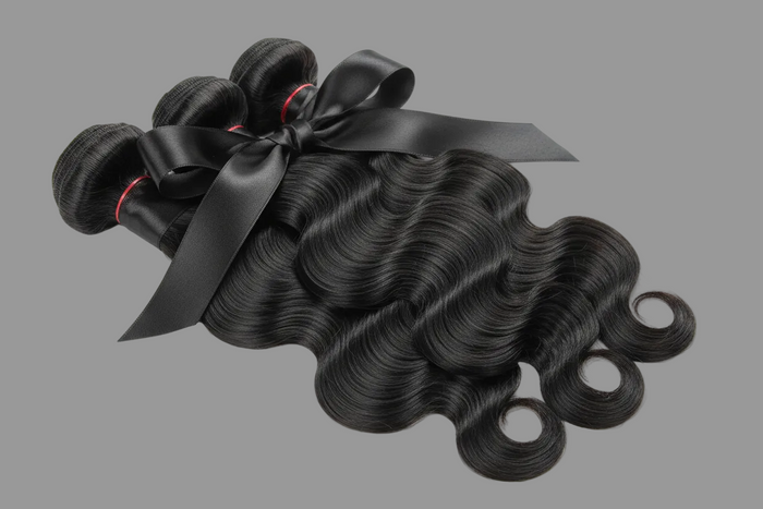 black colored body wave human hair bundles with black bow