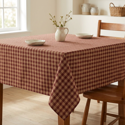 Bridgeton Wine 54 by 54 inch tablecloth in a farmhouse breakfast nook