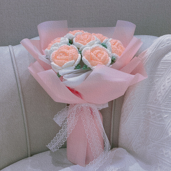 Bulk Luxury Gifts 11" Knitted Rose Crochet Wedding Bouquet Handmade Wholesale