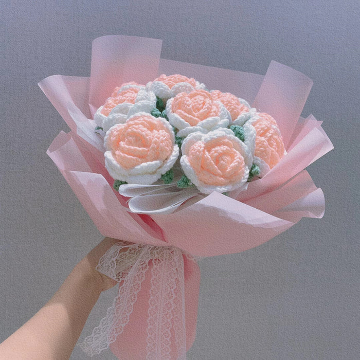 Bulk Luxury Gifts 11" Knitted Rose Crochet Wedding Bouquet Handmade Wholesale