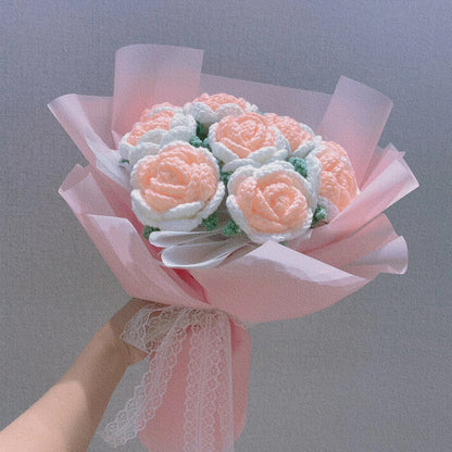 Bulk Luxury Gifts 11" Knitted Rose Crochet Wedding Bouquet Handmade Wholesale