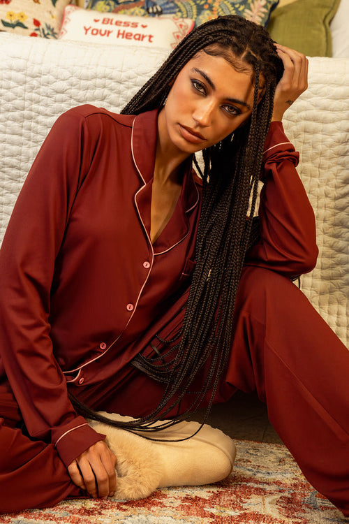 Button-Up Long Sleeve Top & Pant Pajama Set
