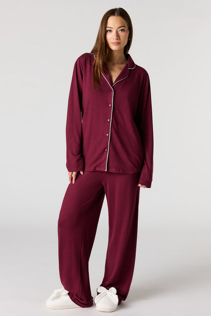 Button-Up Long Sleeve Top & Pant Pajama Set
