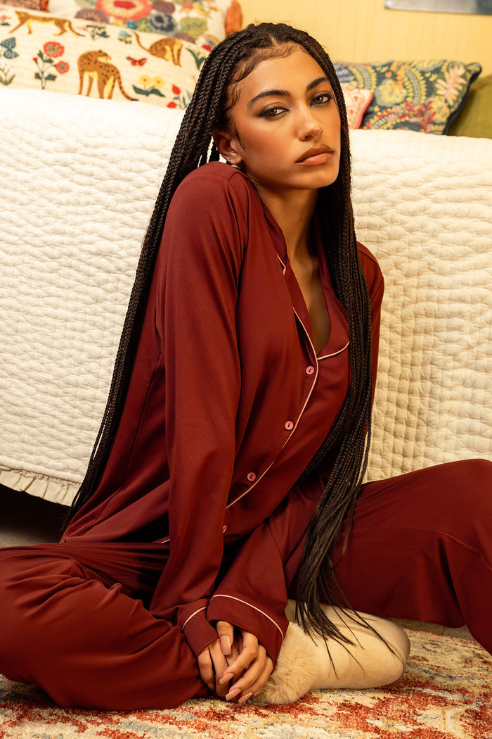 Button-Up Long Sleeve Top & Pant Pajama Set