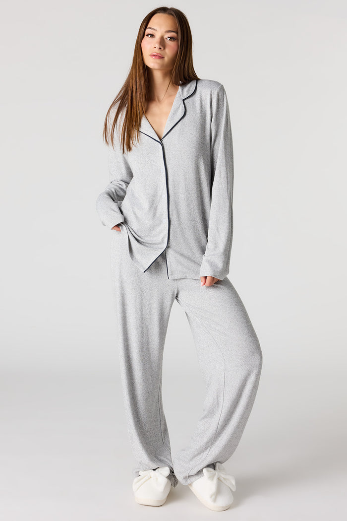 Button-Up Long Sleeve Top & Pant Pajama Set