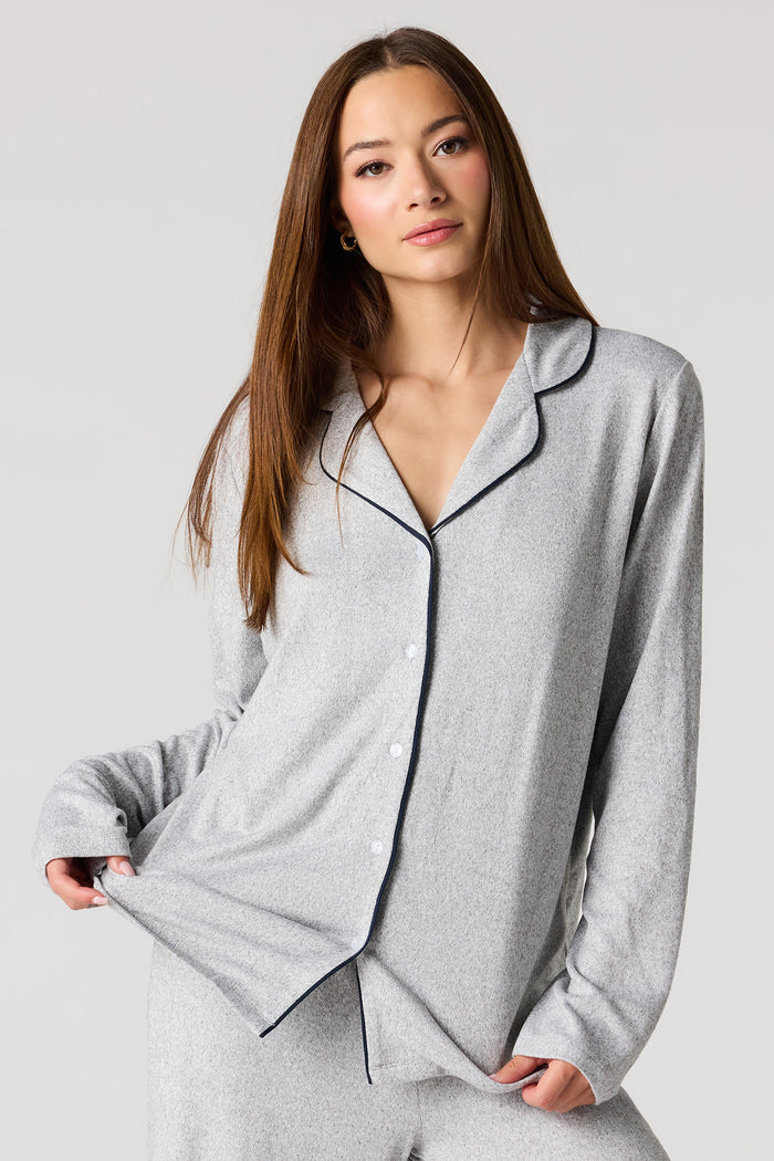Button-Up Long Sleeve Top & Pant Pajama Set