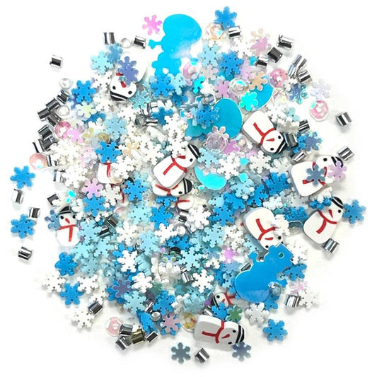 Buttons Galore - Sprinkletz Embellishments - 12g - Winter Whimsey. Tiny polymer clay embellishments for crafts. Glue onto almost any surface or use a shaker filler. This package contains 12g of assorted of embellishments. Available at Embellish Away located in Bowmanville Ontario Canada.