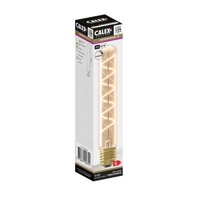 Calex Spiral Filament LED Lamp - E27 - T32 - Gold