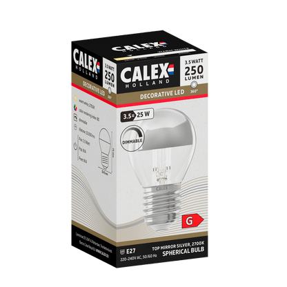 Calex Top Mirror Bulb - E27 - Filament - P45 - Chrome