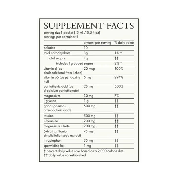 Supplement facts panel for calm (beauty) by Agent Nateur