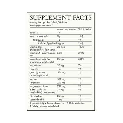 Supplement facts panel for calm (beauty) by Agent Nateur