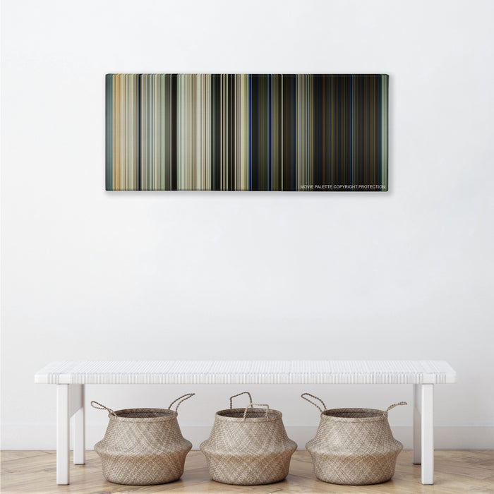 Captain Phillips color palette canvas above a white bench with three woven baskets