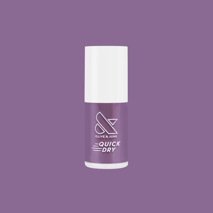 Cardigan quick dry gel polish bottle in warm true mauve shade against matching purple background