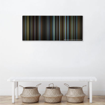 Carol color palette canvas above a white bench with three woven baskets