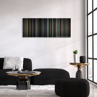 Carol color palette canvas above a black sofa with a gold-topped table