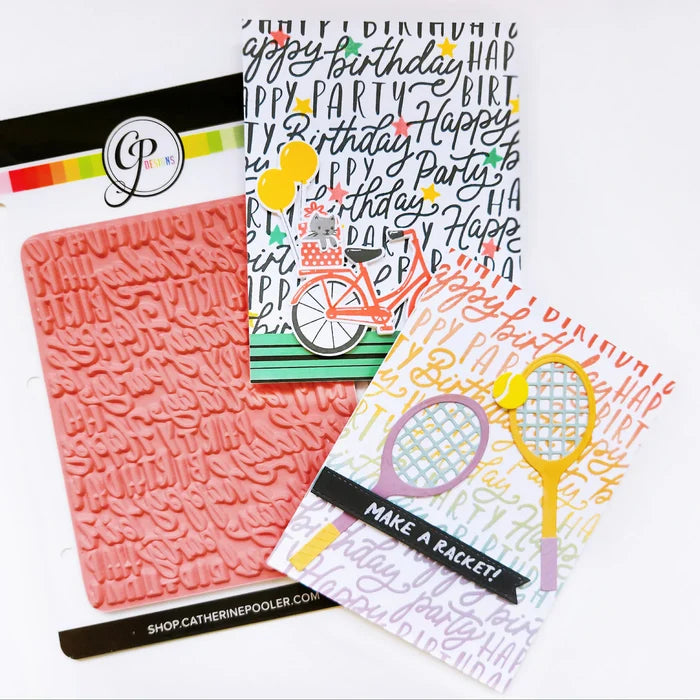 Catherine Pooler - Dies - Your Serve. Create a feature die cut tennis racket. This large die set was created to allow you to build your own racket and ball in the colors of your choice. Available at Embellish Away located in Bowmanville Ontario Canada. Card example by Catherine Pooler.