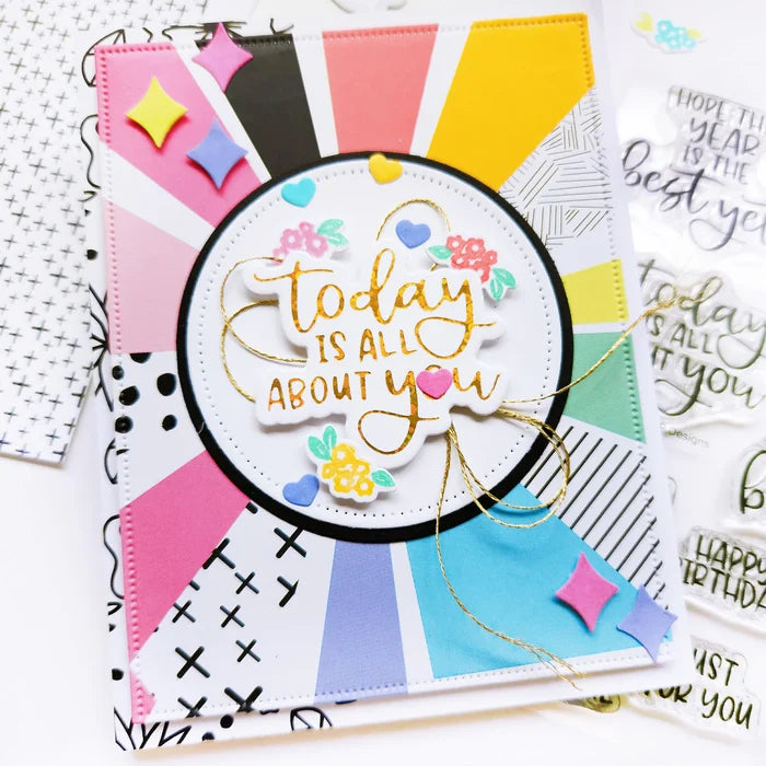 Catherine Pooler - Hot Foil Plates and Dies - Best Birthday Yet. Create birthday cards with hot foiled sentiments with the Best Birthday Yet Hot Foil Plates and Dies. This set of four hot foil sentiments are perfect for bringing the bling to birthday! Available at Embellish Away located in Bowmanville Ontario Canada. Example by Catherine Pooler.