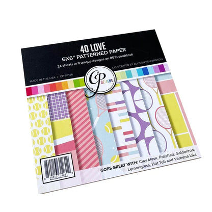 Catherine Pooler - Patterned Paper - 40 Love. This sport themed paper pack is packed with geometric patterns and sporty prints! Tennis rackets, balls and court inspired patterns will be great backgrounds or accents for your cards and projects. Available at Embellish Away located in Bowmanville Ontario Canada.