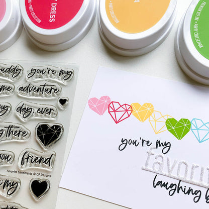 Catherine Pooler - Sentiments Stamp Set - Favorite Day Ever. They say you shouldn't have a favorite, but this stamp set might become one of yours! The Favorite Day Ever Sentiments Stamp Set contains mix and match sentiment stamps for creating the perfect greeting for all your favorite people. Tell them "you will always be my favorite" or "you're my favorite partner in crime". This set was designed to coordinate with our Favorite on a Line Die. Available at Embellish Away located in Bowmanville O
