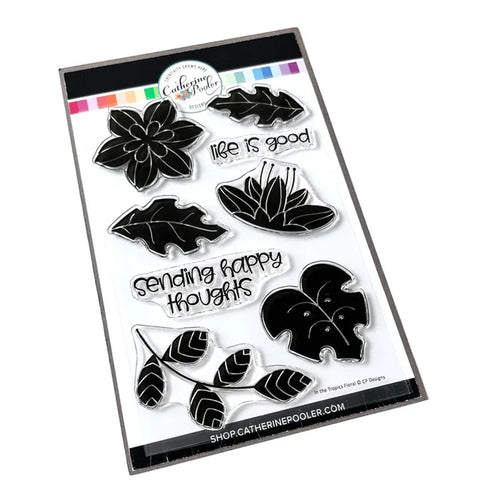 Catherine Pooler - Stamp and Die Set - In the Tropics Floral. Use the In the Tropics Floral Stamps and Dies for layers and layers of floral inspiration.  Illustrated by Kat Uno. Available at Embellish Away located in Bowmanville Ontario Canada.