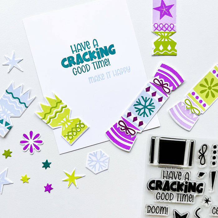 Catherine Pooler - Stamps & Dies - Cracking Good. The Cracking Good Stamp & Die Set features fun and festive party cracker stamps that will be perfect for winter, birthdays, new years...and really any occasion that calls for confetti! Available at Embellish Away located in Bowmanville Ontario Canada.