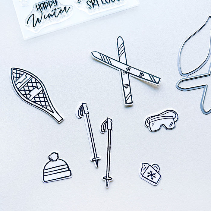 Catherine Pooler - Stamps & Dies - On The Slopes. It's time to hit the slopes! The On the Slopes Stamp Set is full of outdoor winter sport icons and gear, complete with hot cocoa! Available at Embellish Away located in Bowmanville Ontario Canada.