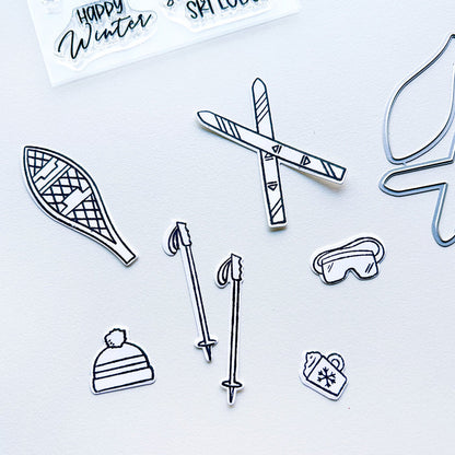 Catherine Pooler - Stamps & Dies - On The Slopes. It's time to hit the slopes! The On the Slopes Stamp Set is full of outdoor winter sport icons and gear, complete with hot cocoa! Available at Embellish Away located in Bowmanville Ontario Canada.