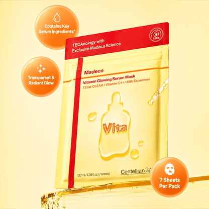 Centellian24 Vitamin Glowing Serum Mask (7 Sheets) قناع سيروم سينتيليان 24 لتفتيح البشرة بالفيتامينات - Princess Cosmetics Qatar