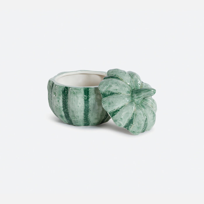 Ceramic Pumpkin with Lid, Green