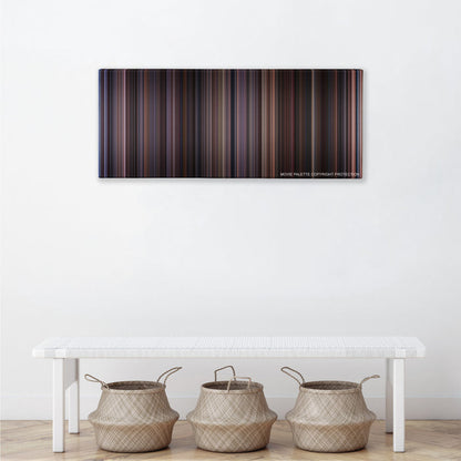 Chocolat color palette canvas above a white bench with three woven baskets