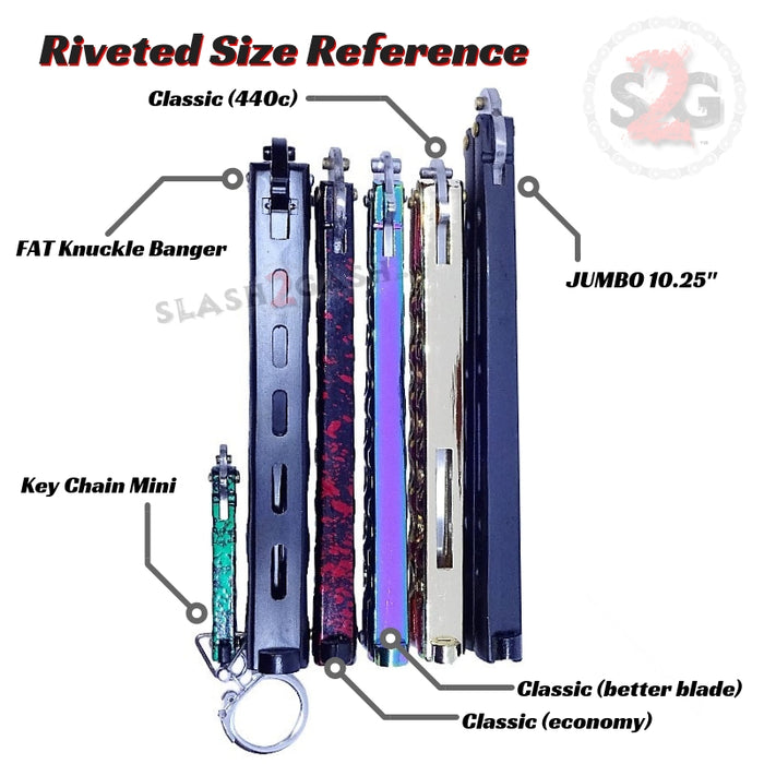Cheap Butterfly Knives For Sale! Classic Stainless Steel Balisong w/ Rivets Flip Knife - Size Reference