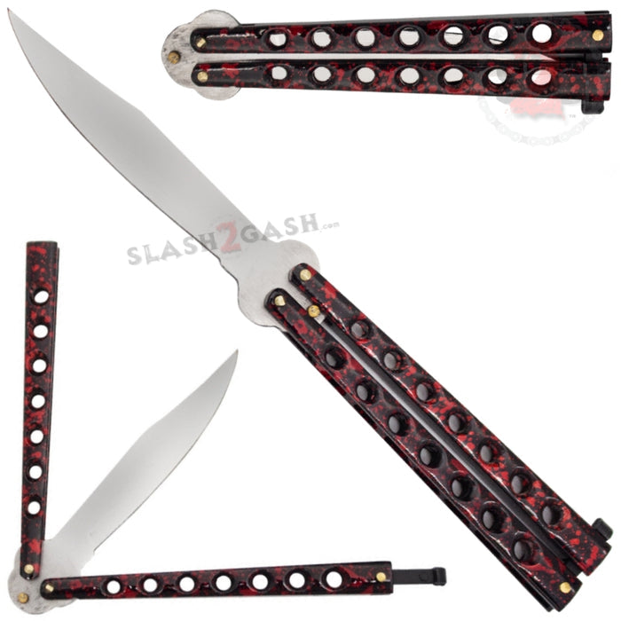 Classic Economy Butterfly Knife Stainless Steel Balisong 7 Hole w/ Rivets - Red Marbled