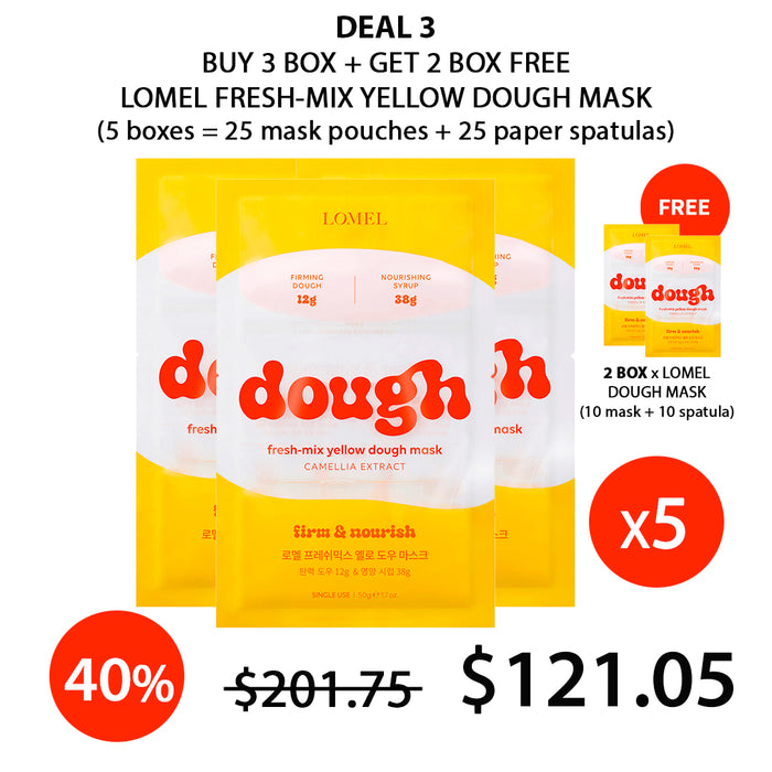 CLEARANCE SALE - [LOMEL] Fresh-Mix Yellow Dough Mask (1 Box = 5 Pouches + 5 Paper Spatulas)