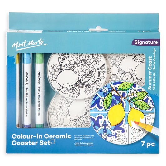 Colour-in Ceramic Coaster Set Signature 7pc – Summer Coast