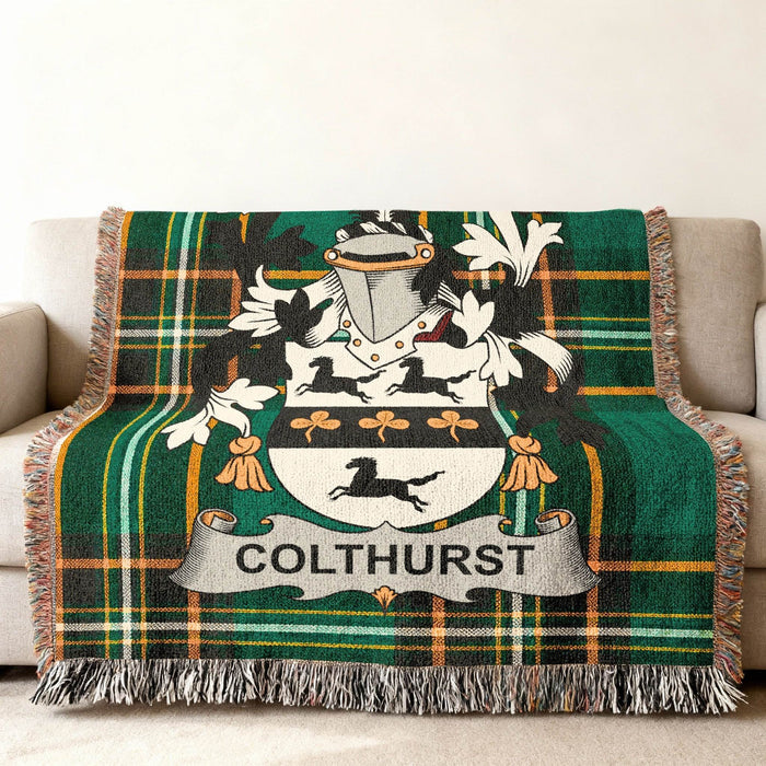 Colthurst crest woven into an Irish National Tartan cotton cloth.
