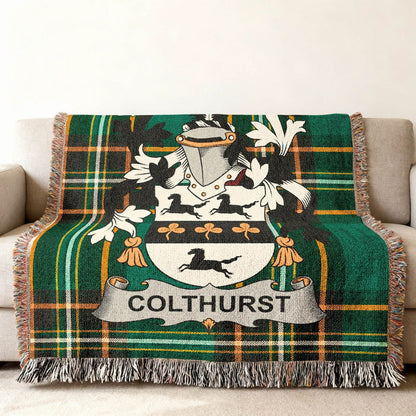 Colthurst crest woven into an Irish National Tartan cotton cloth.