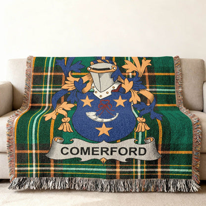Comerford crest woven through an Irish National Tartan cotton throw.