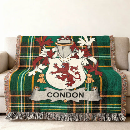 Condon crest woven into an Irish National Tartan cotton throw.
