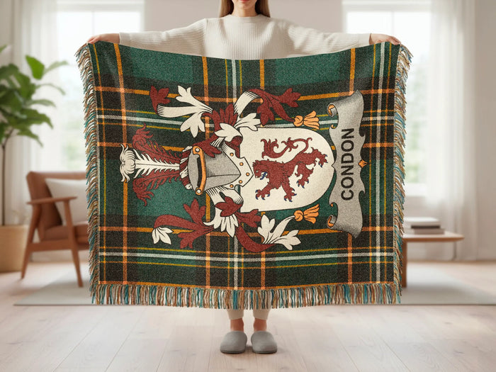 Feature panel for the Condon cotton woven blanket with fringed edges.