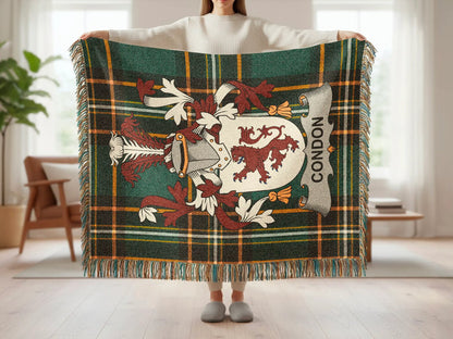 Feature panel for the Condon cotton woven blanket with fringed edges.