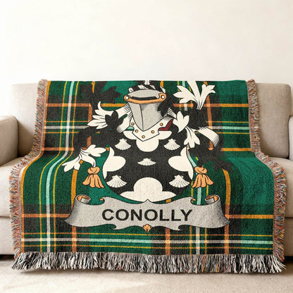 Conolly crest woven through an Irish National Tartan cotton throw.