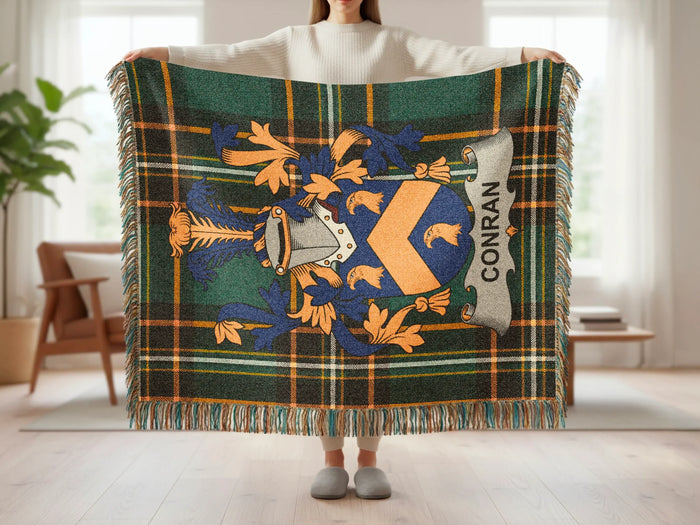 Key features of the Conran cotton woven blanket with fringed edges.
