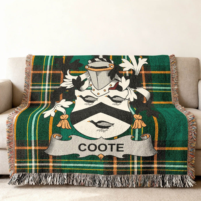 Coote crest woven into an Irish National Tartan cotton cloth.