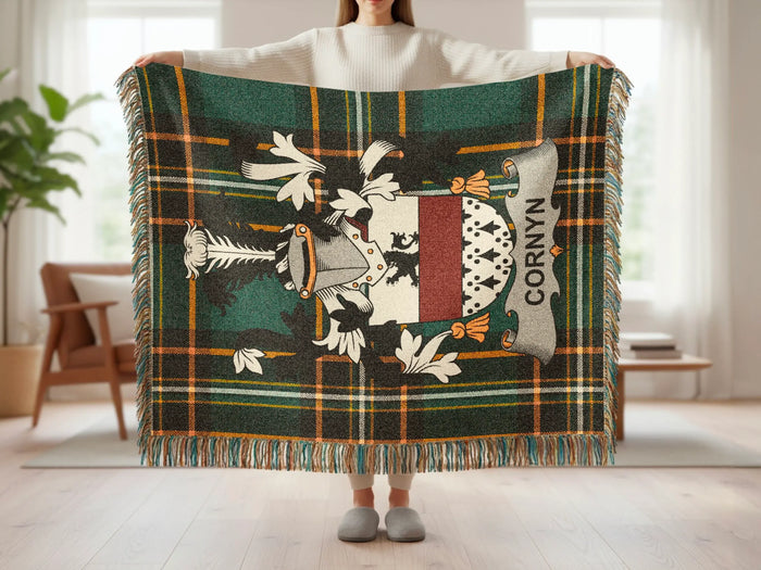 Feature panel for the Cornyn cotton woven blanket with fringe.