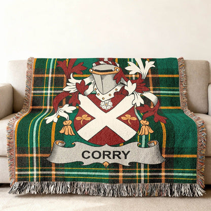 Corry crest woven through an Irish National Tartan cotton throw.