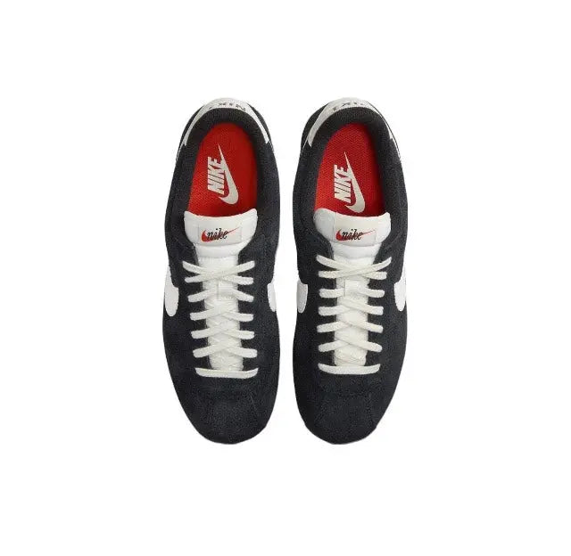 Cortez sneakers, black suede with white laces and red interior logo